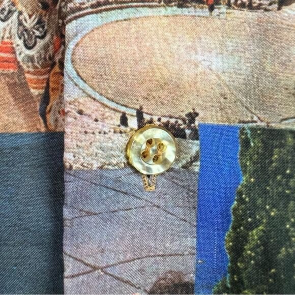 Vintage 70’s Trafalgar Travel Photo Mosaic Print Dagger Collar Disco Club Shirt - Picture 10 of 12